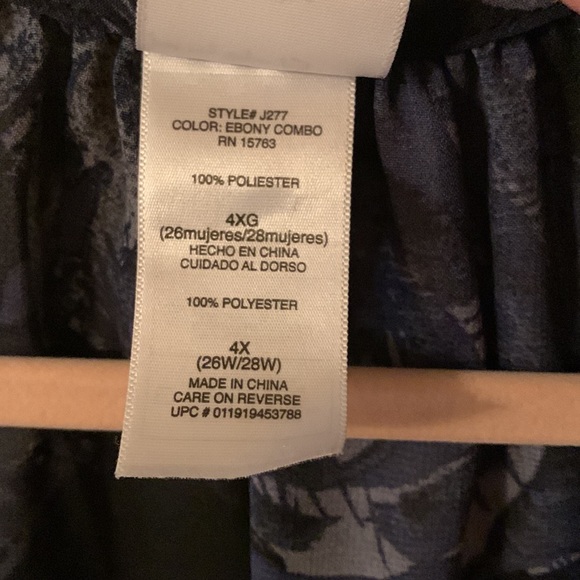 EUC Just My Size black, blue & grey front keyhole sheer blouse sz4x (26W-28W) - Picture 10 of 11